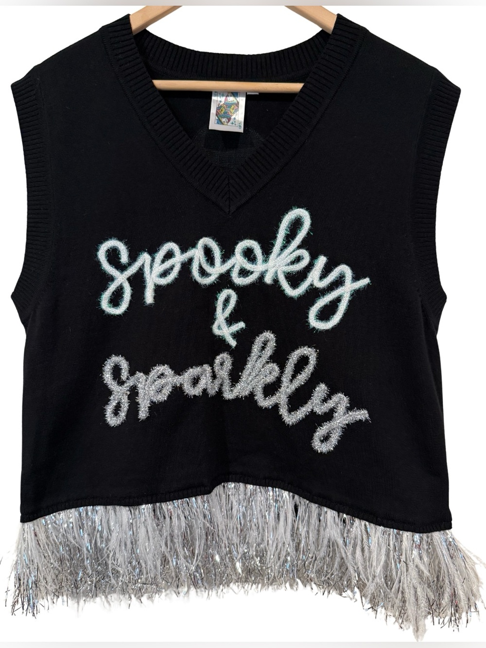 Queen of Sparkles Spooky and Sparkly Sequin Ghost Sweater Vest S Halloween Rare